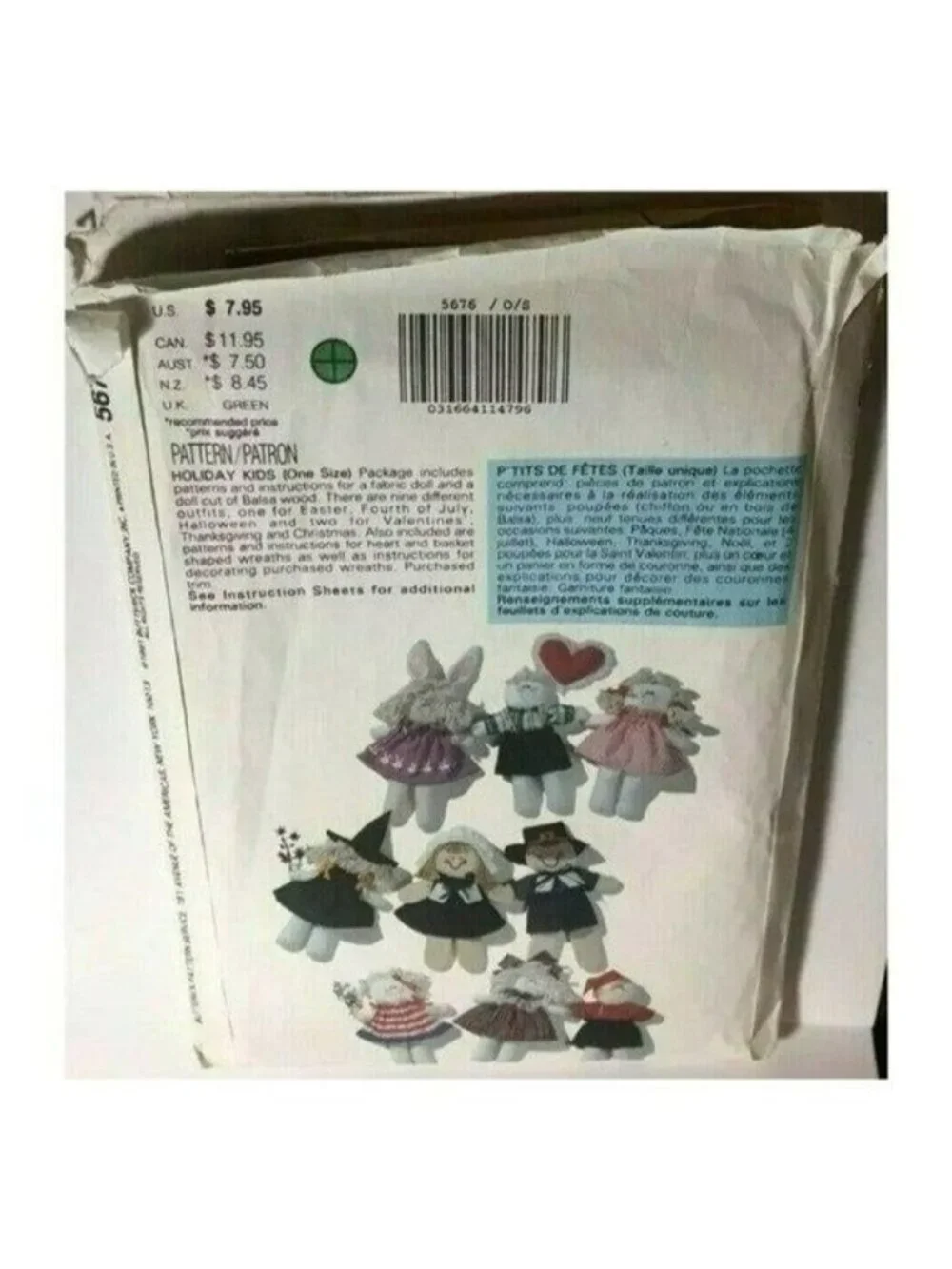 VTG Sewing Pattern Butterick 5676 Crafts Seasonal Doll Hearts 9 Holiday Wreaths